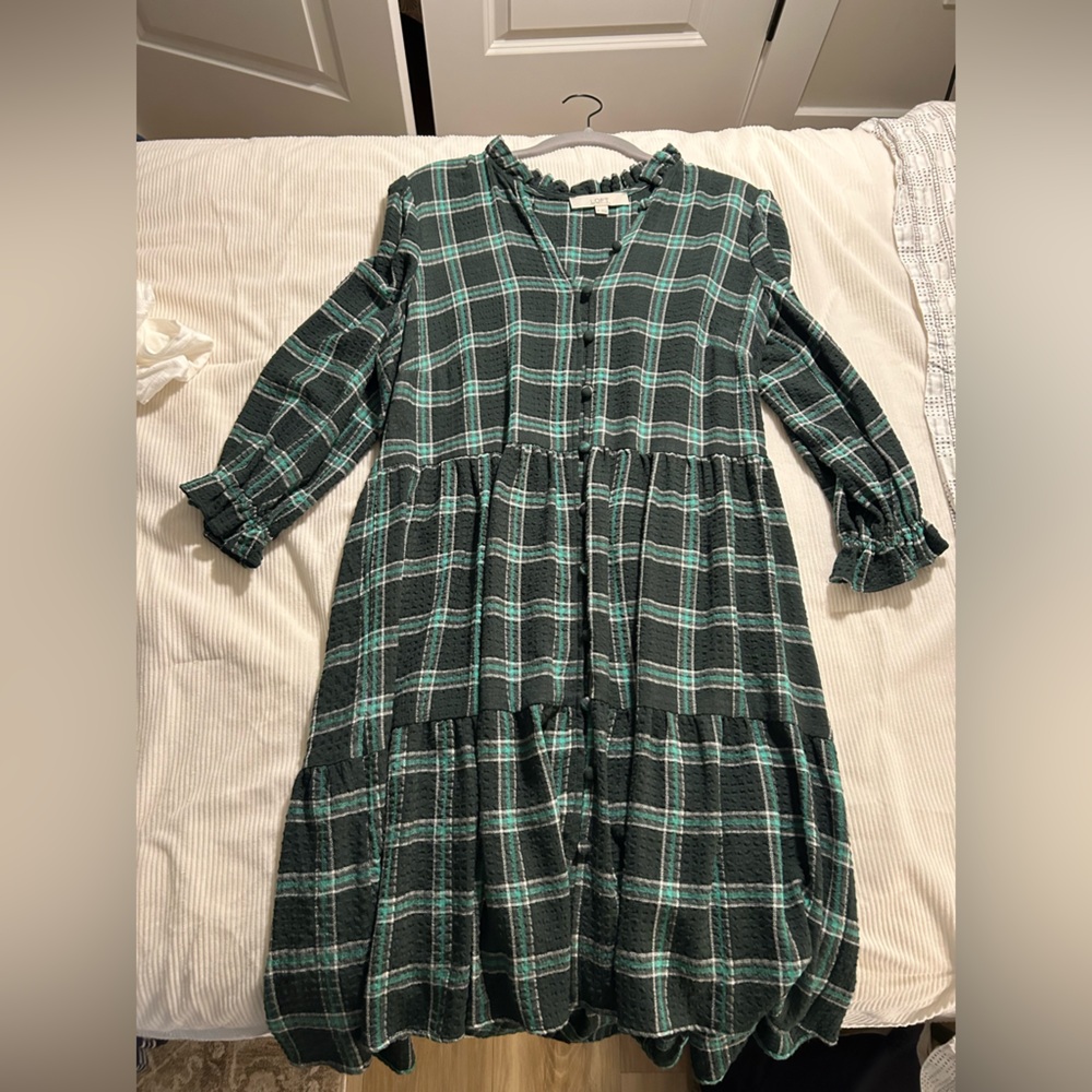 LOFT Green Plaid Casual Dress (Never Worn)